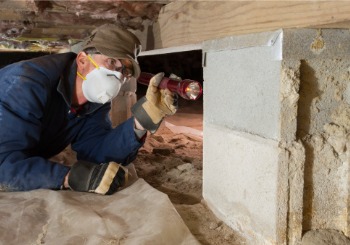 A pest control worker performs an inspection. Albert's Pest Control performs termite control in Peoria IL.