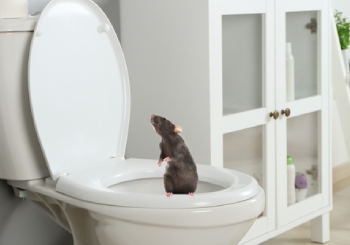 A rat is seen on a toilet seat. Albert's Termite & Pest Control is a rat exterminator.